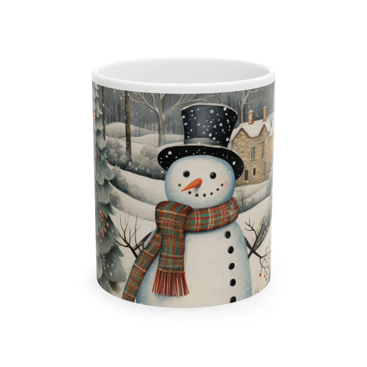 Cute Snowman Ceramic Mug, (11oz, 15oz)/Snowman in the Woods Mug