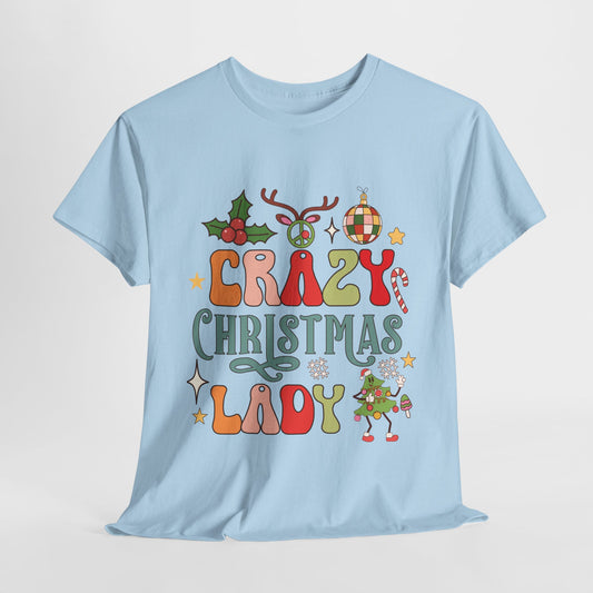 Crazy Christmas Lady Cotton Tee/ Christmas Shirt for Her