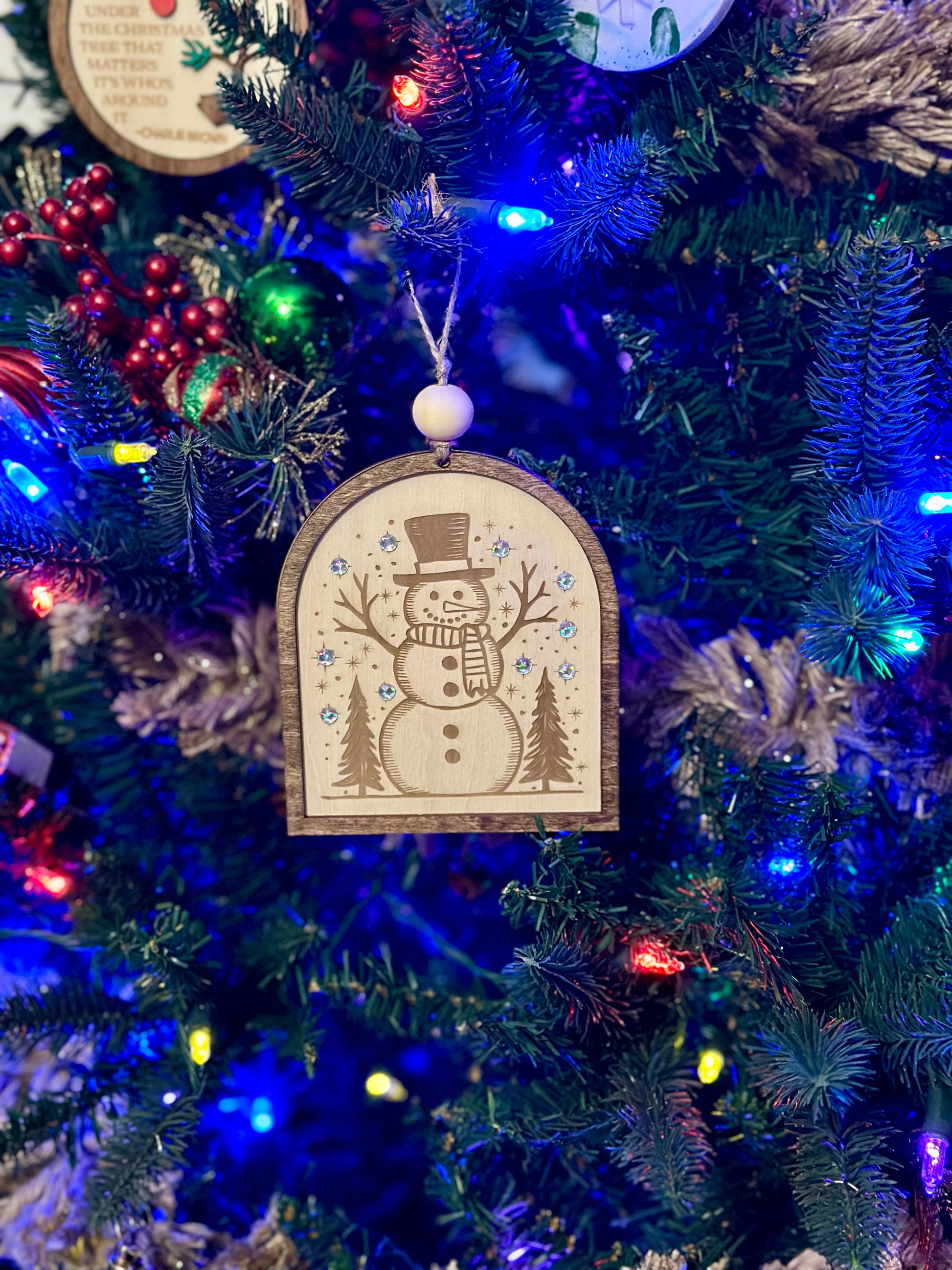 Snowman Christmas Tree Ornament/ Snowman Handmade Wooden Ornament