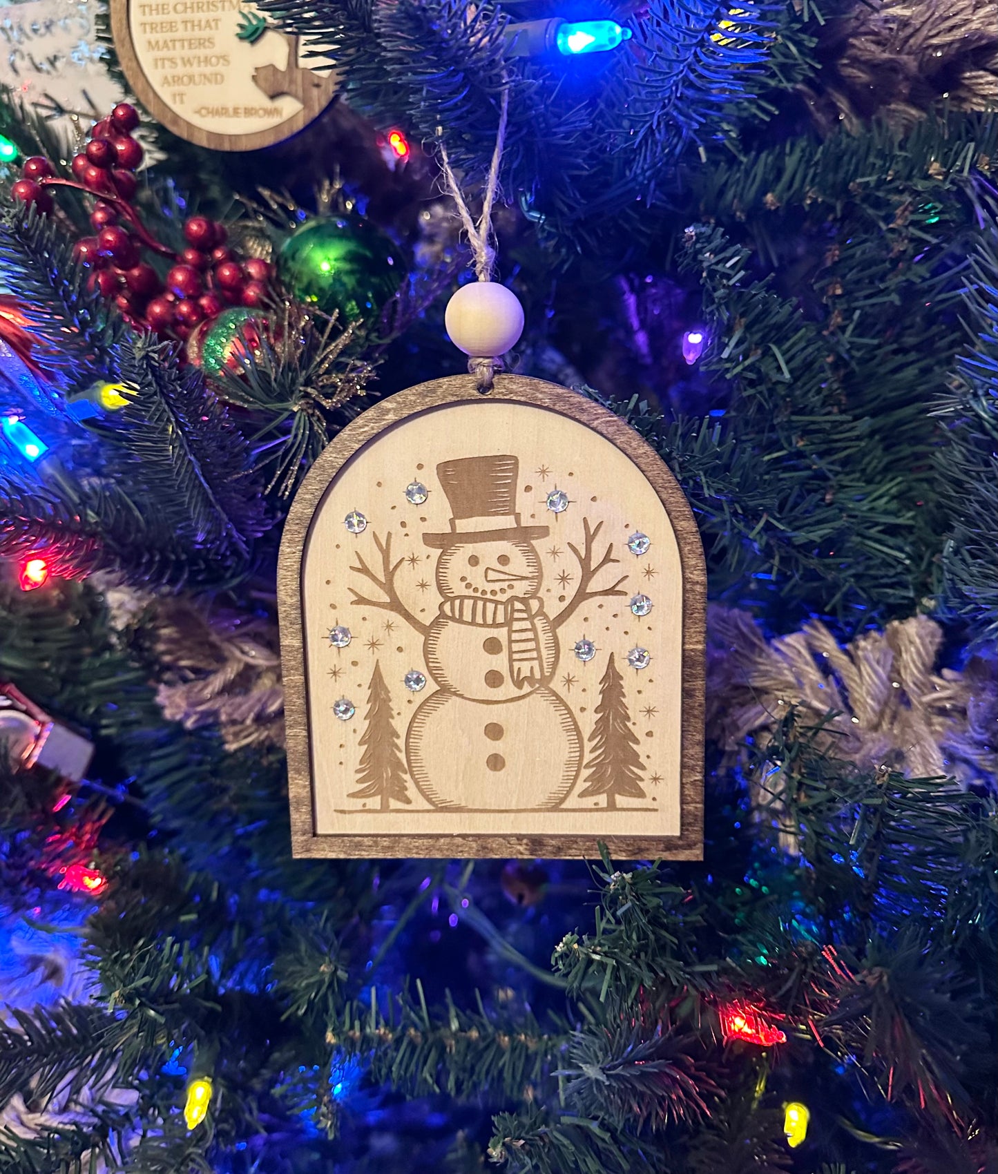 Snowman Christmas Tree Ornament/ Snowman Handmade Wooden Ornament