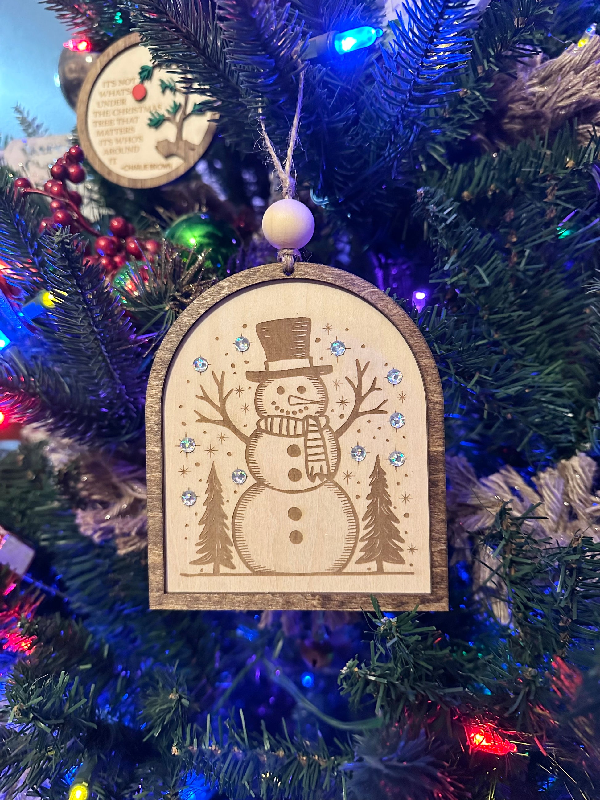 Snowman Christmas Tree Ornament/ Snowman Handmade Wooden Ornament