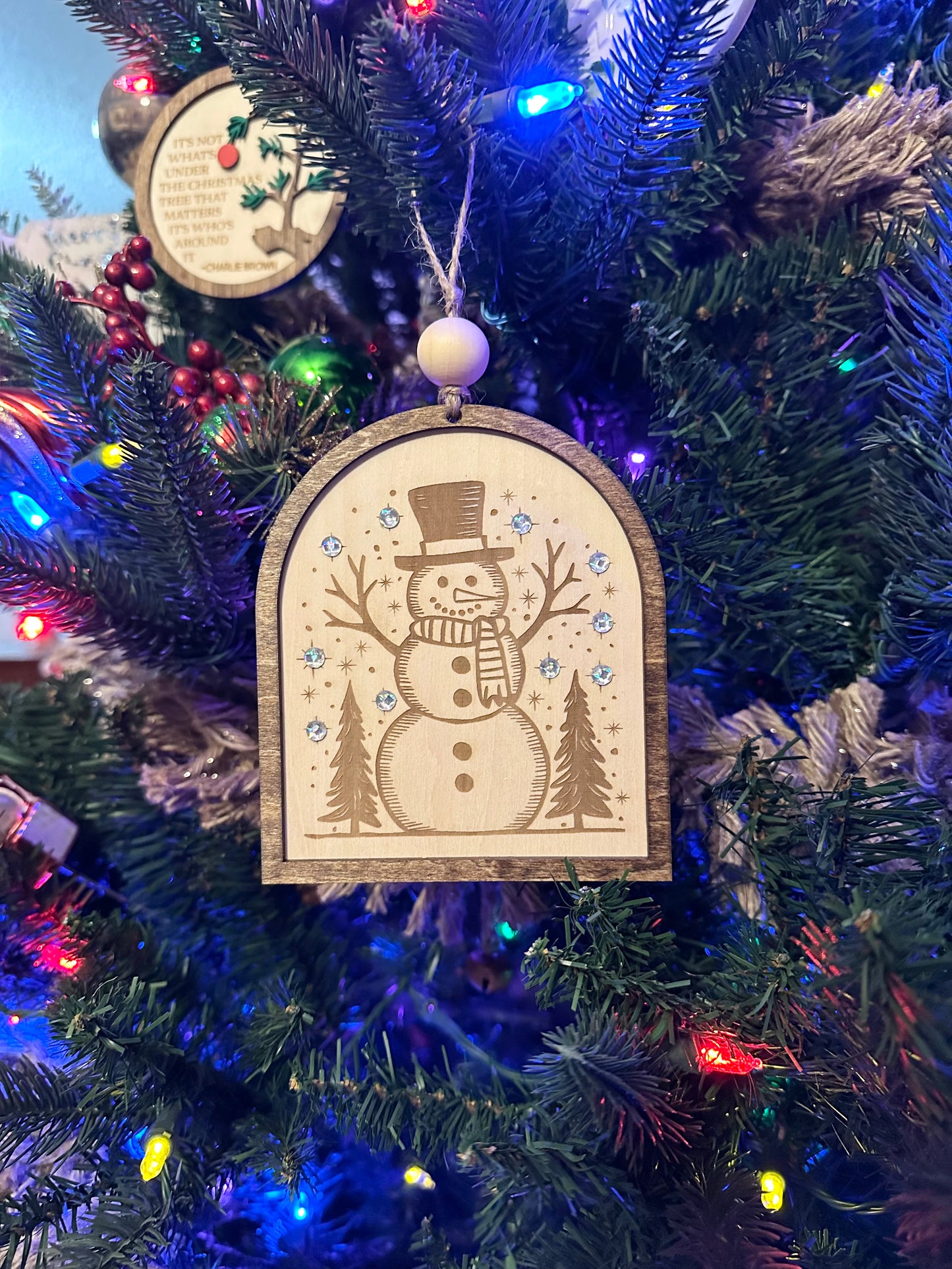 Snowman Christmas Tree Ornament/ Snowman Handmade Wooden Ornament