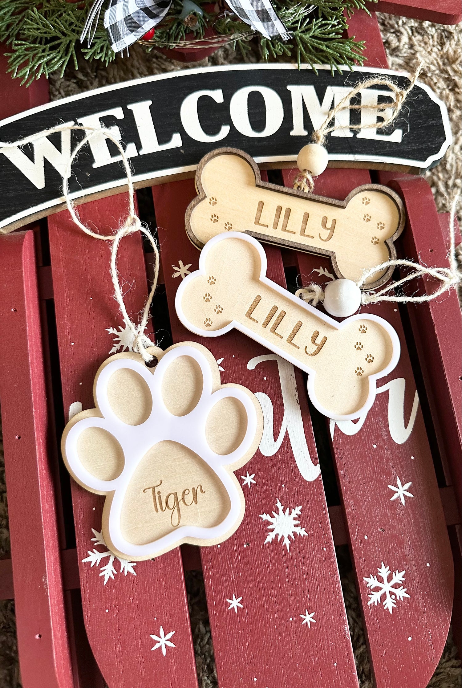 Pet Ornament/Personalized Family Ornament/Custom Paw Print Wood Ornament/Bone Ornament/Cat Ornament/Dog Ornament/Pet Memorial Ornament