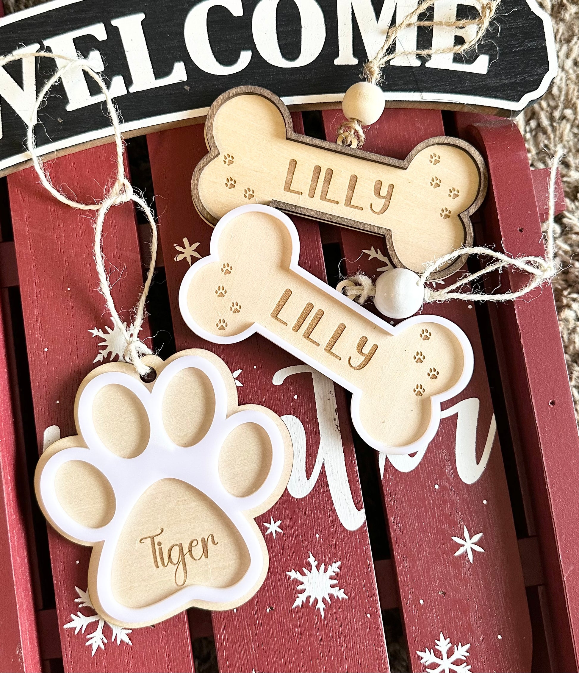 Pet Ornament/Personalized Family Ornament/Custom Paw Print Wood Ornament/Bone Ornament/Cat Ornament/Dog Ornament/Pet Memorial Ornament