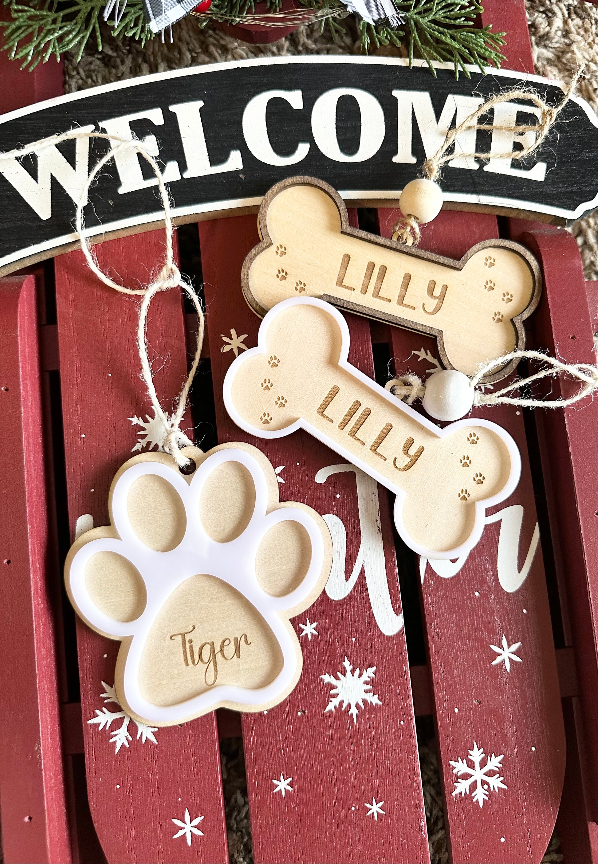 Pet Ornament/Personalized Family Ornament/Custom Paw Print Wood Ornament/Bone Ornament/Cat Ornament/Dog Ornament/Pet Memorial Ornament