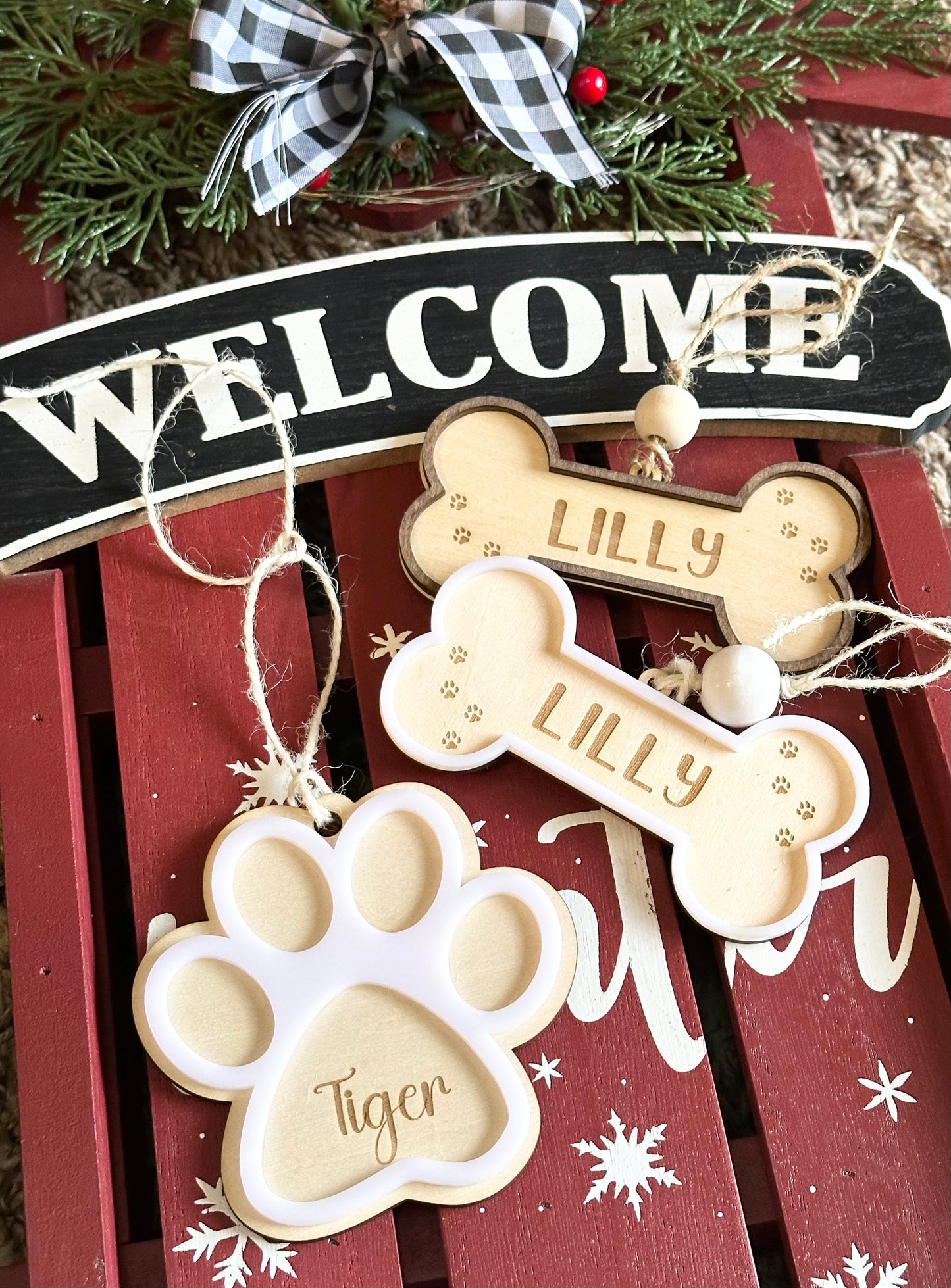 Pet Ornament/Personalized Family Ornament/Custom Paw Print Wood Ornament/Bone Ornament/Cat Ornament/Dog Ornament/Pet Memorial Ornament