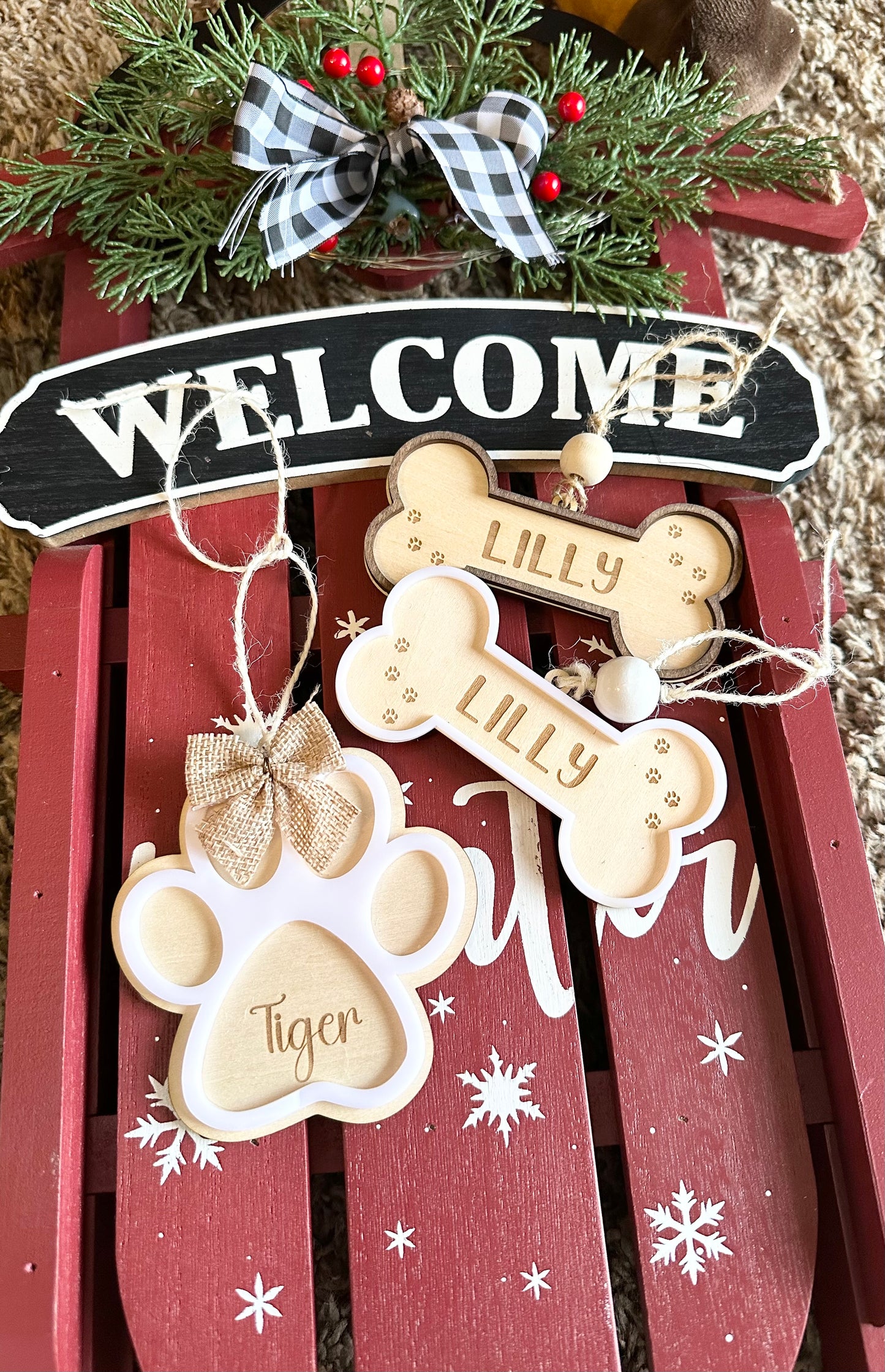 Pet Ornament/Personalized Family Ornament/Custom Paw Print Wood Ornament/Bone Ornament/Cat Ornament/Dog Ornament/Pet Memorial Ornament