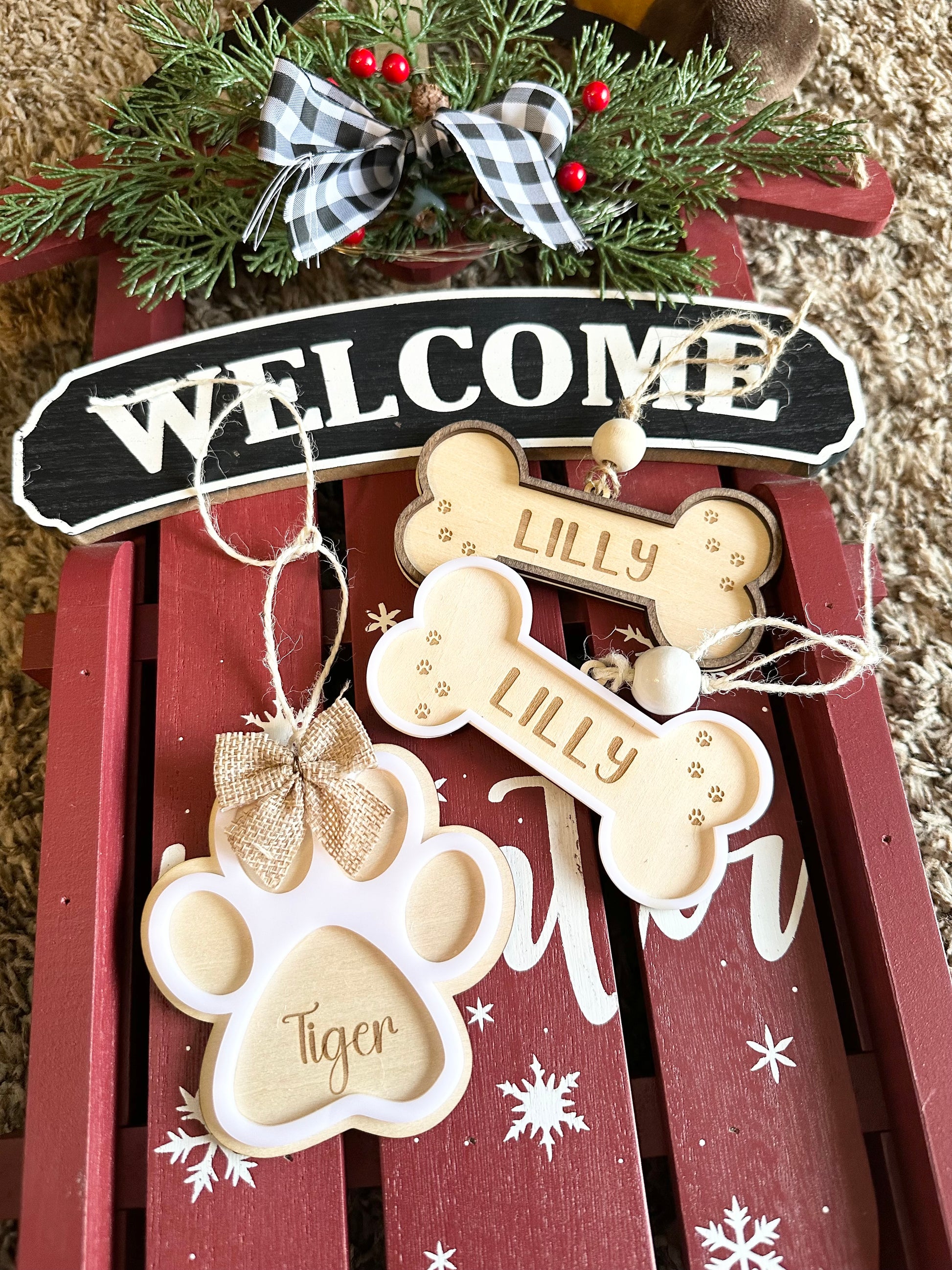 Pet Ornament/Personalized Family Ornament/Custom Paw Print Wood Ornament/Bone Ornament/Cat Ornament/Dog Ornament/Pet Memorial Ornament