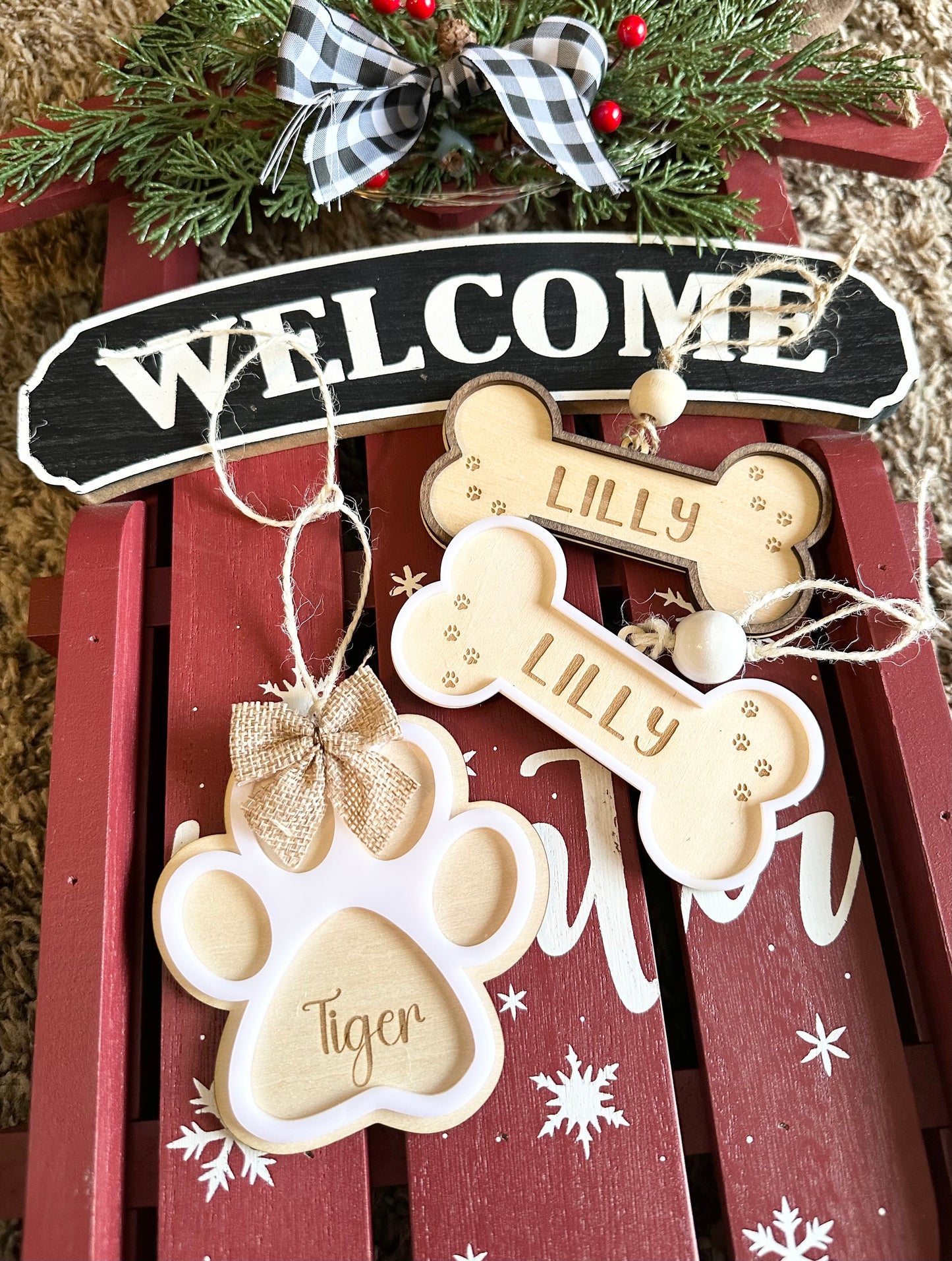 Pet Ornament/Personalized Family Ornament/Custom Paw Print Wood Ornament/Bone Ornament/Cat Ornament/Dog Ornament/Pet Memorial Ornament